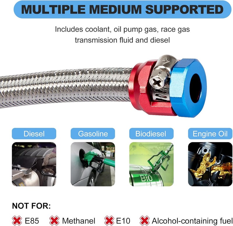 CarBole 10FT Stainless Steel Braided Fuel Line, 5/16" I.D. Diesel Hose Swap EFI PTFE with Fittings for Automotive Fuels Lubricants Coolants - Image 5